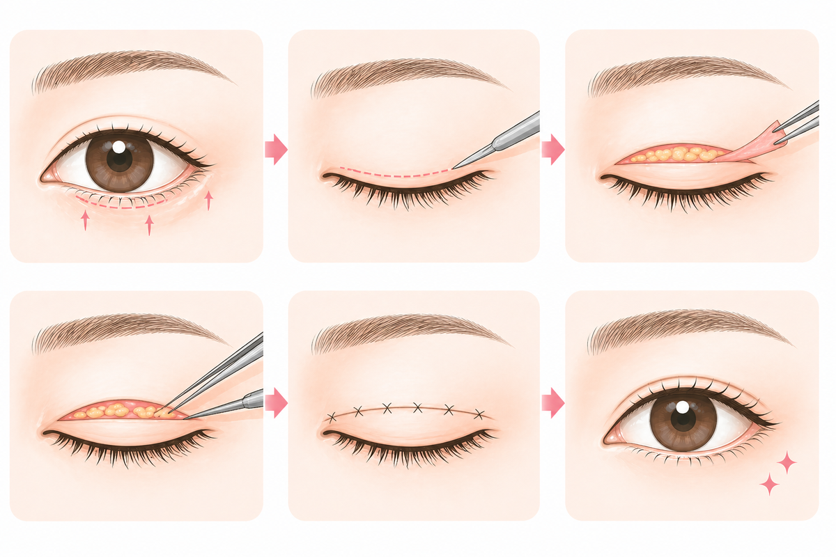 逆さまつげ治療：切開法の説明イラスト