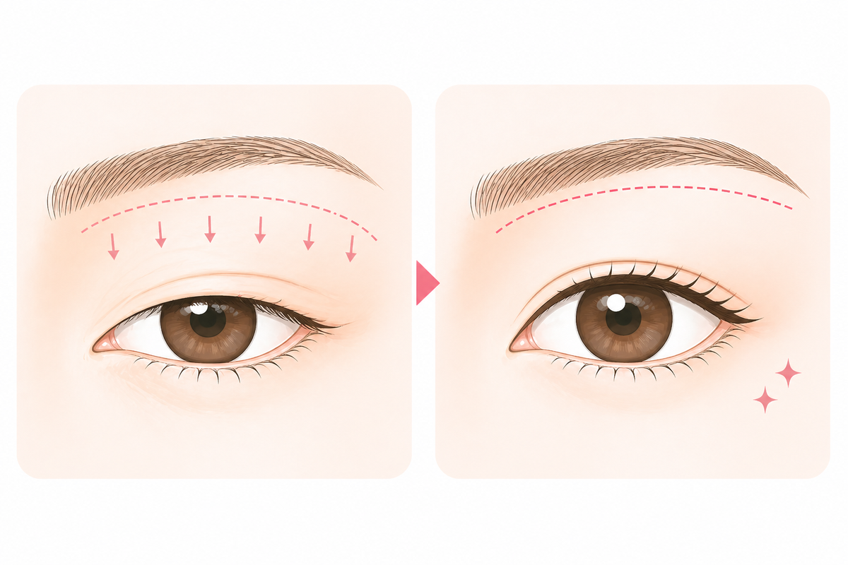 上まぶたたるみ取り（眉下切開）のイラスト